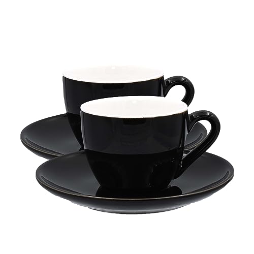 Mahlwerck Ristretto Cups, Espresso Tasse, Mokkatasse, Kaffeetasse, italienisches Design,Porzellan, Gastroqualität, spülmaschinenfest, dickwandig, 80ml, 2er Set mit Untertasse, Diamond Black von Mahlwerck