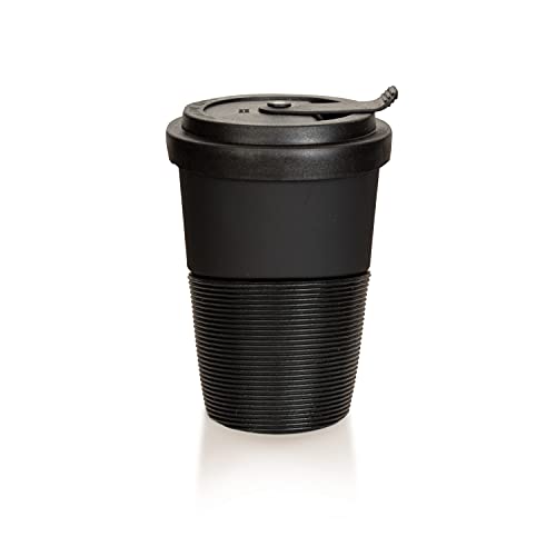 Mahlwerck Wave Kaffeebecher to go, Porzellan Coffee-to-go Becher mit auslaufsicherem Deckel, matt Schwarz, 350 ml von Mahlwerck