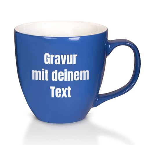 Mahlwerck XXL Jumbotasse, Große Porzellan-Kaffeetasse mit hoch-glänzender Oberfläche, 450ml, Pacific Blue, 3 Zeilen graviert, Links vom Henkel von Mahlwerck
