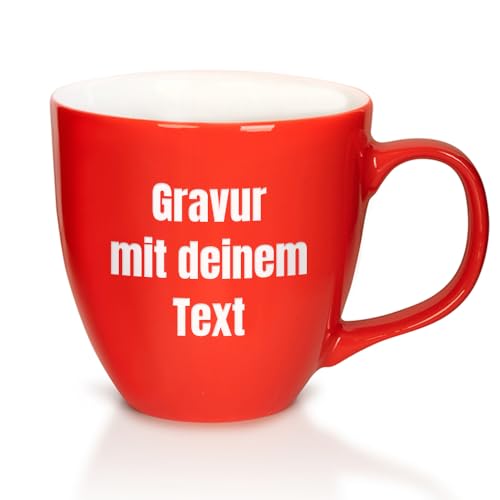 Mahlwerck XXL Jumbotasse, Große Porzellan-Kaffeetasse mit hoch-glänzender Oberfläche, 450ml, Tornado Red, 3 Zeilen graviert, Links vom Henkel von Mahlwerck