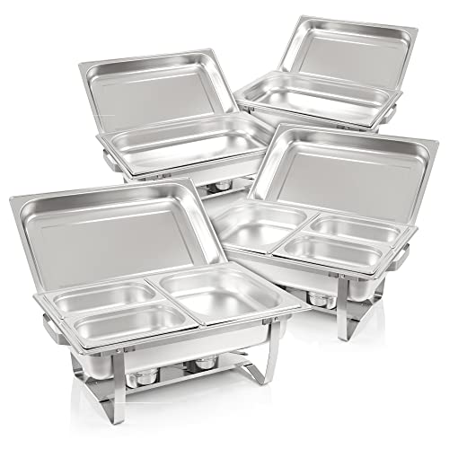 Mahlzeit Chafing Dish Profi Set Grenoble, 4X Edelstahl Warmhaltebehälter, 30-TLG Speisewärmer, Wärmebehälter, Rechaud, Chafing Dishes, Speisenwärmer, für Catering, Buffet und Party von Mahlzeit