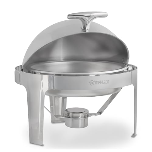 Mahlzeit Edelstahl Chafing Dish mit Rolltop 6 Liter | Speisenwärmer rund, Wärmebehälter, Bain Marie Rechaud | Warmhaltebehälter Essen, Chafing Dishes für Buffet Catering Gastro und Party von Mahlzeit