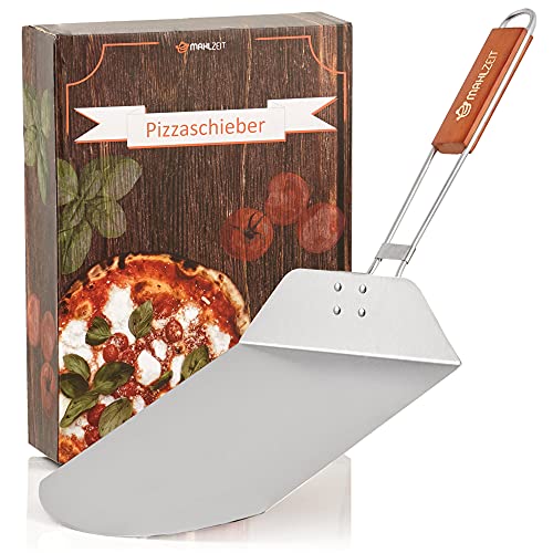 Mahlzeit Edelstahl Pizzaschieber mit Bambus Griff | 25,5 x 30,5 cm | Pizzaschaufel für Pizzaofen | Pizzawender zum Backen | Schieber, Grillzubehör, Schaufel, Pizzapaddel, Klappgriff von Mahlzeit