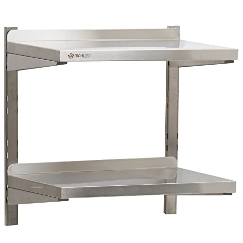 Mahlzeit Edelstahl Wandregal | 60 x 35 cm | 2 Ablagen die je 50kg tragen können | Korrosionsbeständig, leichte Reinigung | Küchenregal Hängeregal Wandregal Wandbord Regal Tellerbord Küche Gastro von Mahlzeit