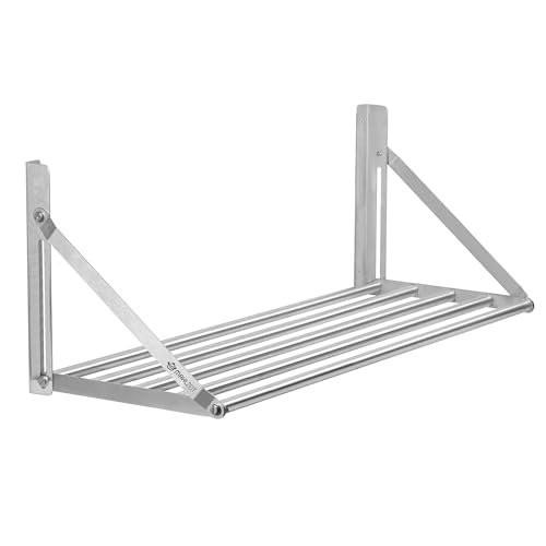 Mahlzeit Edelstahl Wandregal im Stangendesign | 100 x 30 cm | Hängeregal, Klappbar | Silber | Ablage Edelstahl Regal Gastro, Wandregal Edelstahl Küchenregal, Schweberegal, Edelstahl Regal Küche von Mahlzeit