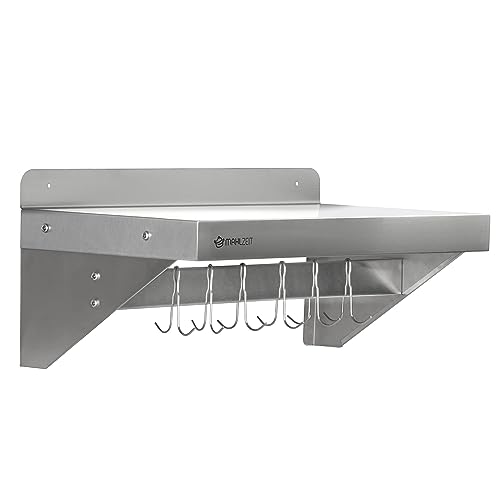 Mahlzeit Edelstahl Wandregal mit Hakenleiste | 60 x 30 cm | Hängeregal, Silber | Ablage Regal Gastro, Wandregal Küchenregal, Schweberegal, Edelstahl Regal Küche von Mahlzeit