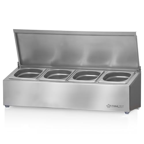 Mahlzeit Edelstahl Zutatenbehälter | 1/6 GN Catering Behälter mit Gummifüßen | Cocktail Zutatenbehälter Bar für Gastro, Küche, Pizza Station, Buffet Zubehör, Salatbar (4 x 1/6 GN Behälter) von Mahlzeit