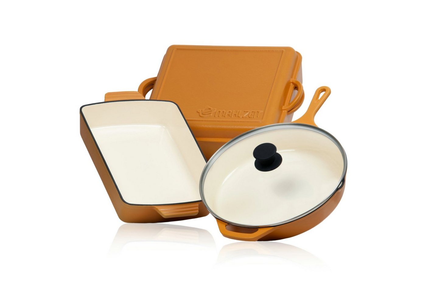 Mahlzeit Topf-Set 3-tlg. Gusseisen Set, Ø 29,5 cm, 3,8 Liter, 10,8 Liter, Sunny Orange, Gusseien (Set, 3-teiliges Gusseisen Set) von Mahlzeit