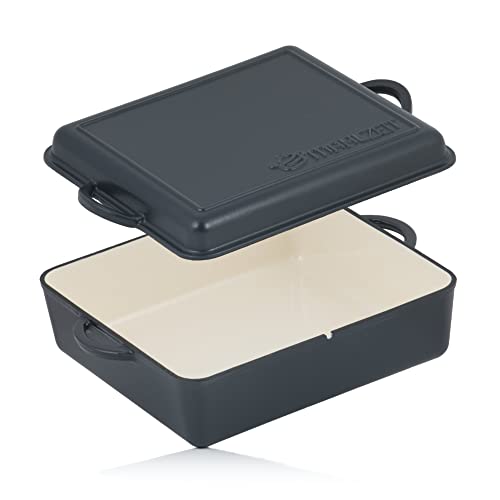 Mahlzeit Gusseisen Bräter emailliert | 10,5 Liter | Blue Berry | Bräter 2in1 mit Bratpfanne | Bräter mit Deckel backofengeeignet, Emaille Bräter, Schmortopf Gusseisen, Brottopf von Mahlzeit