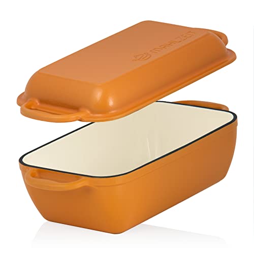 Mahlzeit Gusseisen Bräter mit Deckel emailliert | 4,8 Liter | Sunny Orange | Bräter 2in1 mit Bratpfanne | Backofengeeignet, Induktionsgeeignet | Doppelbräter, Entenbräter groß, Emaille Bräter von Mahlzeit