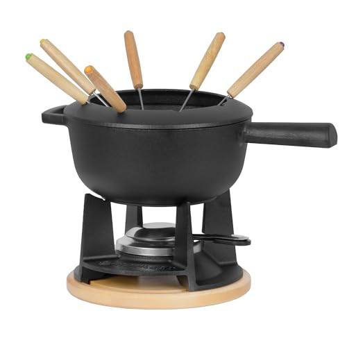Mahlzeit Gusseisen Fondue Set für 6 Personen | 2 Liter | Fondueset 13 teilig mit Brenner und Gabeln | Fondue-Set, Käsefondue Set, Fleischfondue Set, Schokofondue Set (Schwarz preseasoned) von Mahlzeit