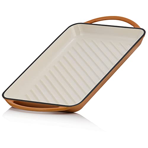 Mahlzeit Gusseisen-Grillplatte Emailliert | Sunny Orange | 39,5 x 22 x 3,5 cm | Grill Platte Gußeisern mit zwei Griffen, Eckig, Gerippt | Grillplatten, Bratplatte, Grillplatte Gusseisen, Grill-Platte von Mahlzeit