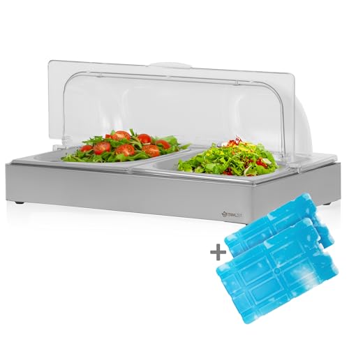 Mahlzeit Kühl Servierplatte | 54 x 34 x 24,5 cm | 2x GN 1/2 Kühlplatte mit Haube, System Kühlschale mit Kühlakku | Frischhalteplatte, Servierhaube mit 2 Kühlakkus | Catering Platte, Buffetvitrine von Mahlzeit