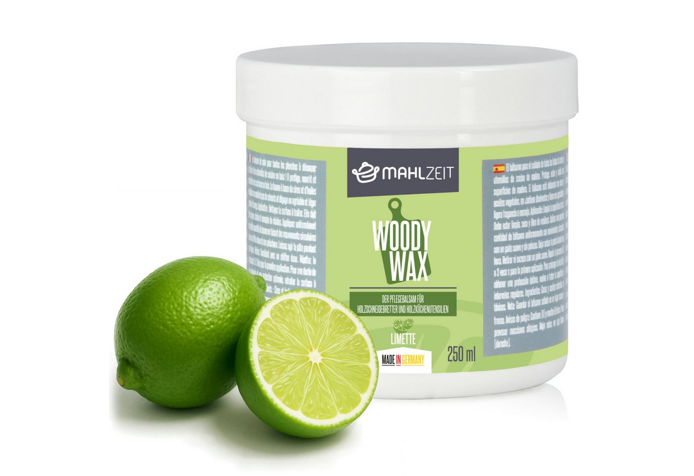 Mahlzeit Mahlzeit WOODY WAX Limette Holzpflege für Schneidebrett, 250 ml, 100% Holzpflegeöl (Wachs, 1 St) von Mahlzeit