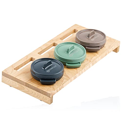 Mahlzeit Mini Cocotte Set mit Holzständer | 3 x 250 ml | Gusseisen 3er Set Serviertöpfe | emailliert | Kochtopf kleiner Bräter Gusstopf von Mahlzeit