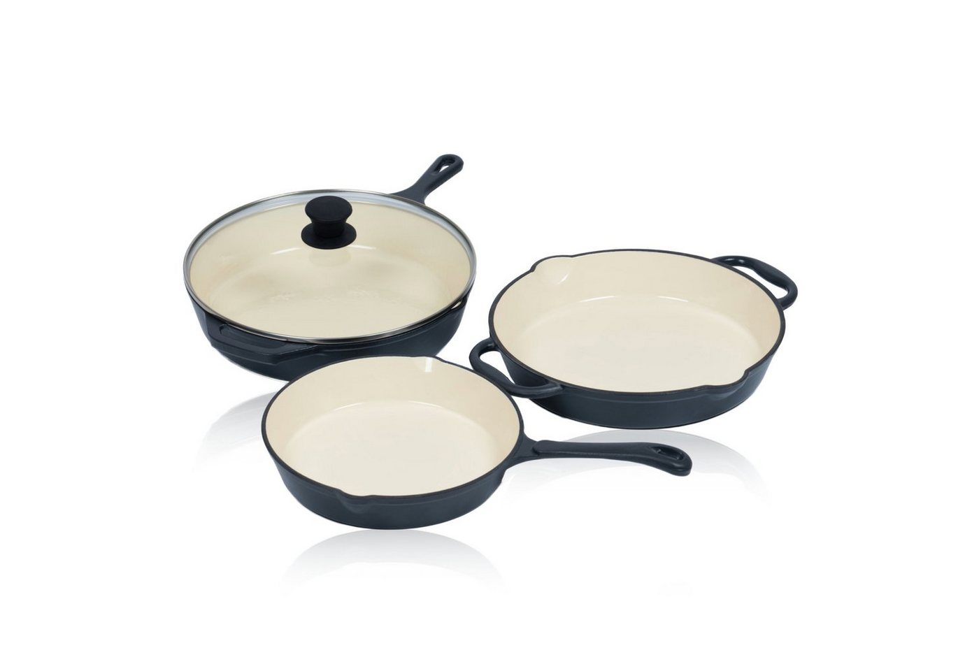Mahlzeit Pfannen-Set 3-tlg. Pfannenset, Ø 24cm, Ø 29,5cm, Ø 29cm, Blue Berry, Gusseisen (Set, 3 Pfannen) von Mahlzeit