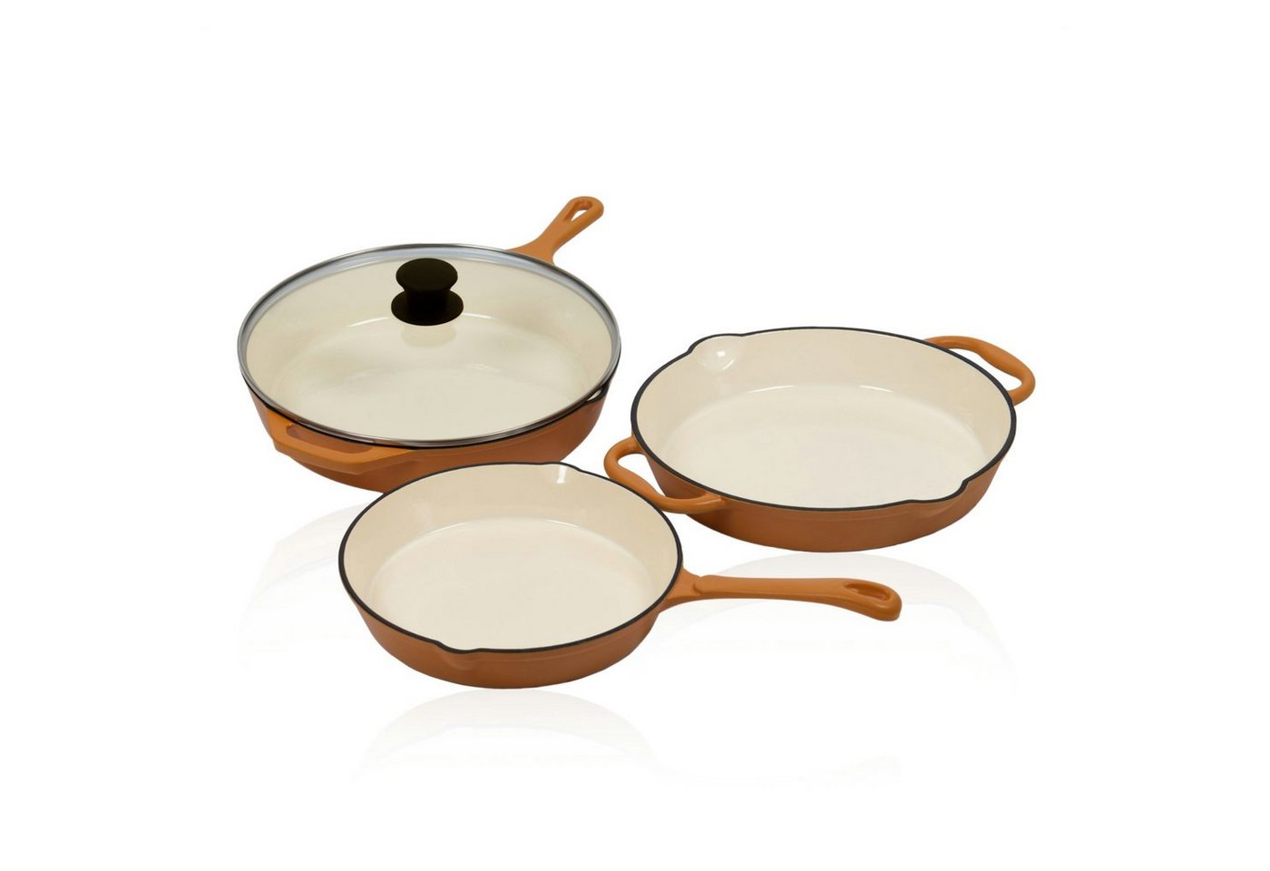 Mahlzeit Pfannen-Set 3-tlg. Pfannenset, Ø 24cm, Ø 29,5cm, Ø 29cm, Sunny Orange, Gusseisen (Set, 3 tlg. Pfannenset) von Mahlzeit