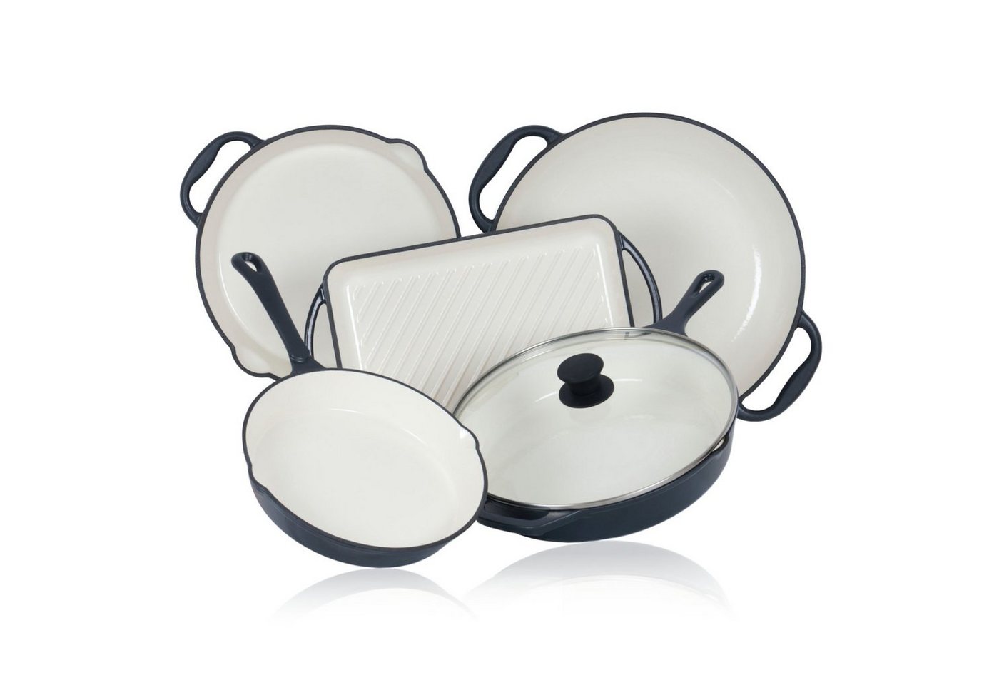 Mahlzeit Pfannen-Set 5-tlg. Set, Blue Berry, Grillpfannen, Grillplatte und Paella Pfanne, Gusseisen (Set, 5 teiliges Set) von Mahlzeit