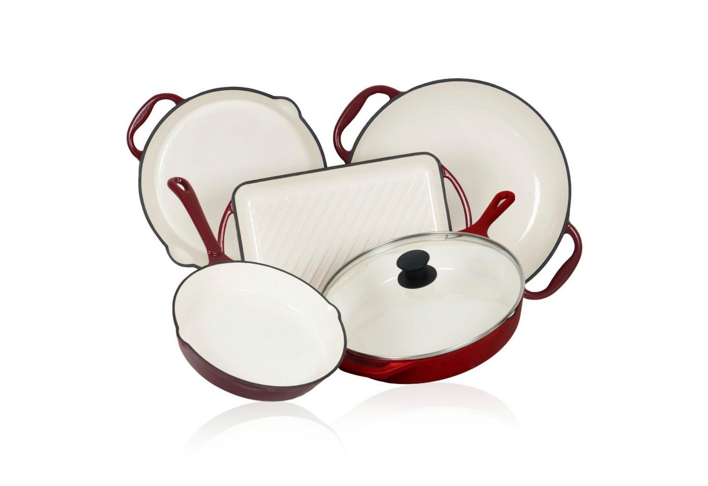 Mahlzeit Pfannen-Set 5-tlg. Set, Dark Cherry, Grillpfannen, Grillplatte und Paella Pfanne, Gusseisen (Set, 5 teiliges Set) von Mahlzeit