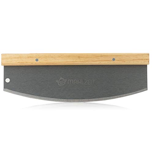 Mahlzeit Pizzamesser aus Edelstahl mit Bambusgriff | 36 x 12 cm | Wiegemesser für Pizza, Flammkuchen und Brot | Pizzaschneider, Pizza-Wiegemesser, Pizzateiler, Pizzazubehör, Pizzagadget von Mahlzeit