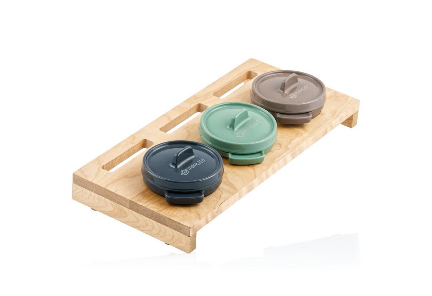 Mahlzeit Serviertopf Mini Cocotte Set mit Holzständer, 3 x 250 ml, Gusseisen emailliert, Gusseisen von Mahlzeit