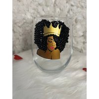 Schwarzes Königinweinglas; Königin Strass Weinglas; Bling Queen Glas; Afro Glas von MahoganycraftDesigns