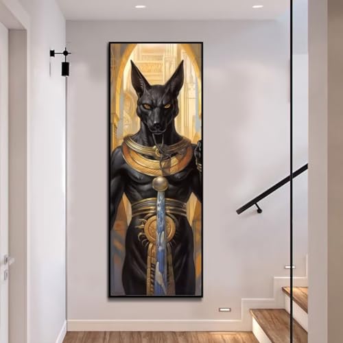 Anubis Ägypten Diamond Painting Malen Nach Zahlen Erwachsene, 5D Diamond Painting Erwachsene Diamant Painting Bilder Kinder, DIY Dimondpaintin Cross Stickerei Craft für Wand Deko Aesthetic 50x125cm-4k von Mahoxua