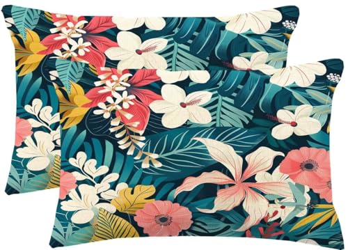 Kissenbezug 30x50 cm Deko Kissen Tropisch Kissenbezug,2er Set Kissenbezüge Nordischer Stil Deko Sofakissen,Rechteckig Leinen Atmungsaktiv Zierkissenbezüge für Deko Wohnzimmer Schlafzimmer Lounge m667 von Mahoxua