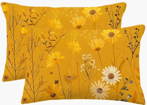 Kissenbezug 50x70 cm,Deko Kissen Gelb Dekokissen,Kissenbezug Blume Kissenbezüge mit ReißVerschluss,2er Set Sofakissen Leinen Kissen Bezug Couch Nackenkissen,Kopfkissenbezug für Deko Schlafzimmer m390 Kissenbezug 50x70 cm,Deko Kissen Gelb Dekokissen,Kissenbezug Blume Kissenbezüge mit ReißVerschluss,2er Set Sofakissen Leinen Kissen Bezug Couch Nackenkissen,Kopfkissenbezug für Deko Schlafzimmer m390 von Mahoxua
