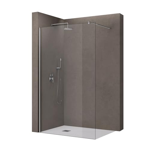 doporro Luxus Duschwand Duschabtrennung Bremen1K 120x200 Walk-In Dusche mit Stabilisator aus Echtglas 8mm ESG-Sicherheitsglas Klarglas inkl. Nanobeschichtung von doporro