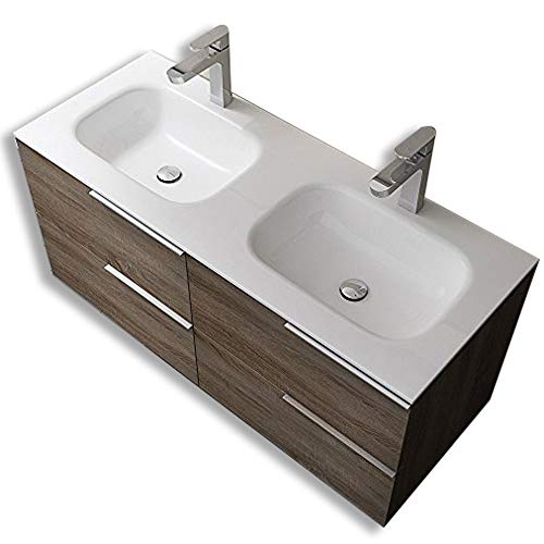 Badmöbelset Vanessa - Doppelwaschbecken und Unterschrank mit 4 Schubladen, BTH: 120x48x47cm, Farbe: Nussbaum von Mai & Mai
