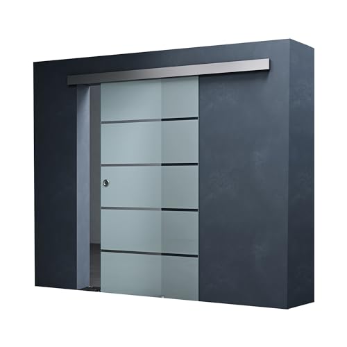 Mai & Mai Glasschiebetür komplettset softclose Amalfi in 5-Milchglas Streifen, Griffart: Muschelgriff, BxH: 77,5x205cm, 15 mm Wandabstand, inkl. Softclose-Automatik, 8mm ESG-Sicherheitsglas von Mai & Mai