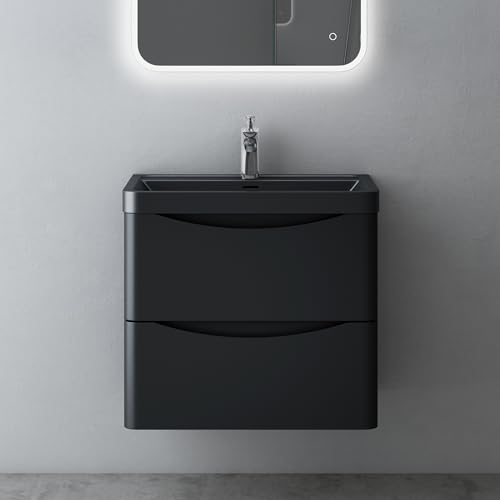 Mai & Mai Badmöbel Set Waschtisch mit Unterschrank Waschbeckenunterschrank mit Softclose Schubladen inkl. Waschbecken 60cm in Matt Schwarz Smile von Mai & Mai