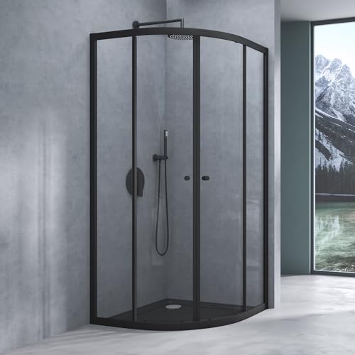 Mai & Mai Duschabtrennung Duschwand Viertelkreis mit 2 Schiebetüren Dusche BxTxH 90x90x195 cm ESG-Sicherheitsglas Nano-Beschichtung Ravenna32K Schwarz von Mai & Mai