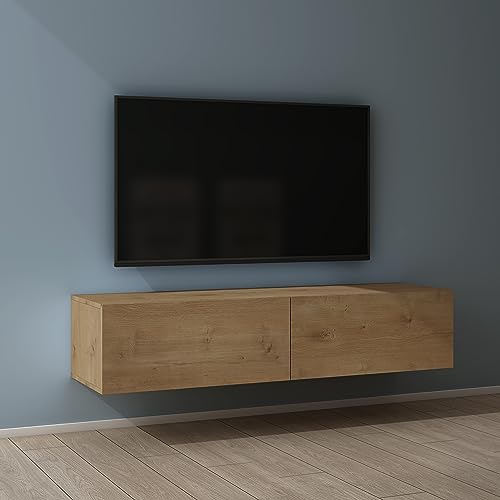 Mai & Mai Fernsehtisch Fernsehschrank TV Schrank Verdeckter Griff mit Soft-Close Lowboard Hängeschrank für Wohnzimmer in Kerneiche BTH: 140x40,2x30 cm Fernsehschrank02 von Mai & Mai