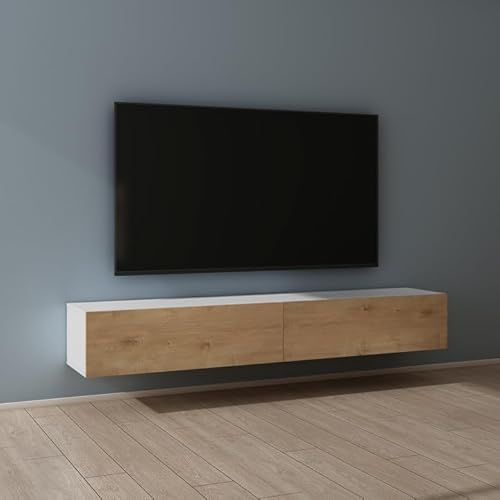 Mai & Mai Fernsehtisch Fernsehschrank TV Schrank Verdeckter Griff mit Soft-Close Lowboard Hängeschrank für Wohnzimmer in Matt Weiß + Kerneiche BTH: 200x40,2x30 cm Fernsehschrank02 von Mai & Mai