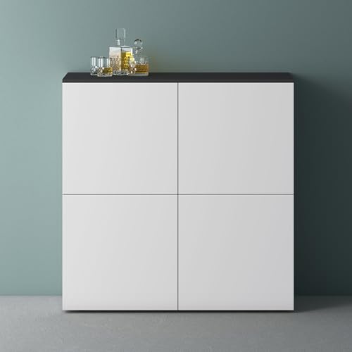 Mai & Mai Möbel Kommode Aufbewahrungsschrank mit 4 Türen in Anthrazit matt + Weiß matt Sideboard Schrank Mehrzweckschrank BTH: 100x36,4x98 cm Schrank04 von Mai & Mai