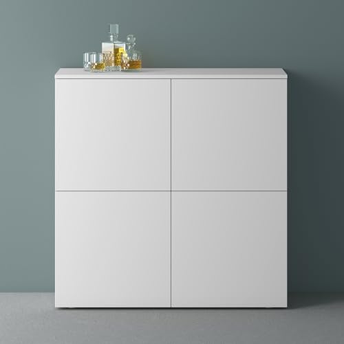 Mai & Mai Möbel Kommode Aufbewahrungsschrank mit 4 Türen in Weiß matt Sideboard Schrank Mehrzweckschrank BTH: 100x36,4x98 cm Schrank04 von Mai & Mai