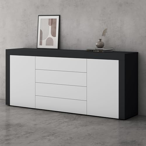 Mai & Mai Sideboard Aufbewahrungsschrank BTH: 167x36x70 cm mit 2 Schränken und 4 Schubladen in Anthrazit matt + Weiß matt Kommode Mehrzweckschrank Möbel Schrank03 von Mai & Mai