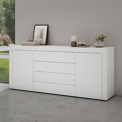 Mai & Mai Sideboard Aufbewahrungsschrank BTH: 167x36x70 cm mit 2 Schränken und 4 Schubladen in Weiß matt Kommode Mehrzweckschrank Möbel Schrank03 von Mai & Mai