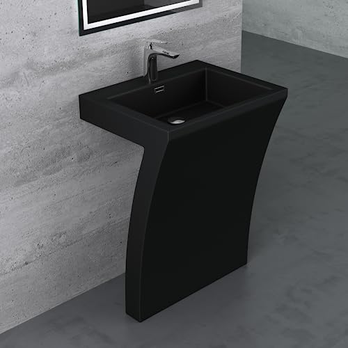 Mai & Mai Standwaschbecken Eckig Design Standwaschtisch Col07 Schwarz matt Mineralguss Design Waschplatz Waschsäule Standsäule von Mai & Mai
