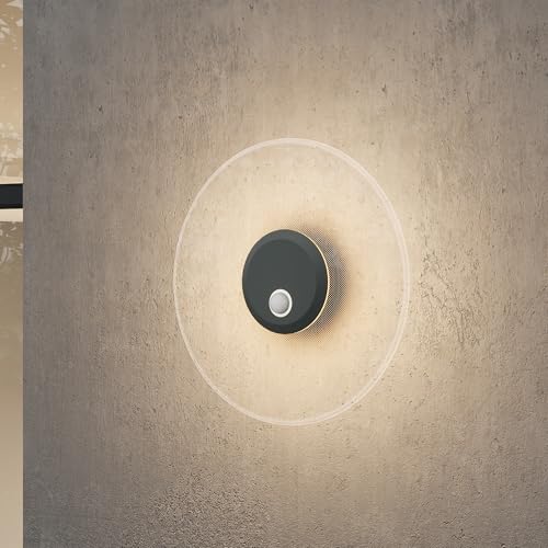 Mai & Mai Wandleuchte Außen 6W LED Wandlampe | Außenleuchte Wegeleuchte für Garten, 3000K mit Bewegungsmelder | Außenlampe ⌀300X65mm IP65 Sandgrau dunkel LunaLights von Mai & Mai