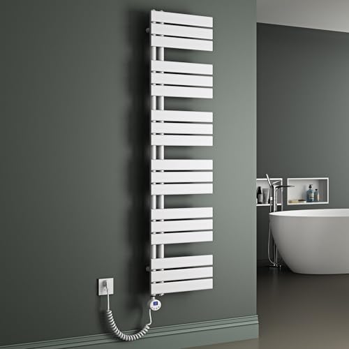 Mai & Mai Badheizkörper Handtuchheizkörper Badheizung Heizkörper bad 159x40 cm in Weiß Seitenanschluss Handtuchhalter Handtuchwärmer mit Heizstab 1000W von Mai & Mai