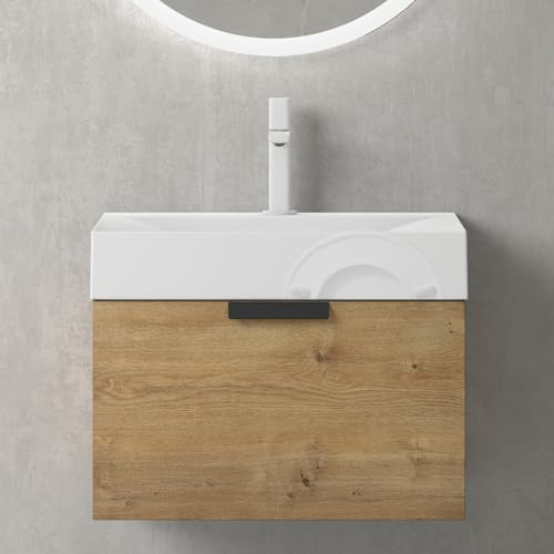 Mai & Mai Badmöbel-Set Waschbecken mit Unterschrank | Waschbeckenunterschrank BxH 60x45cm in Kerneiche mit Soft-Close Schublade | Lonato von Mai & Mai