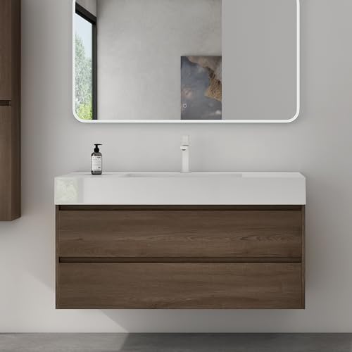 Mai & Mai Badmöbel-Set Waschtisch mit Unterschrank Deep Waschbeckenunterschrank 120x48x63cm in Eiche mit 2-Schubladen inkl. Waschbecken und LED-Badspiegel von Mai & Mai