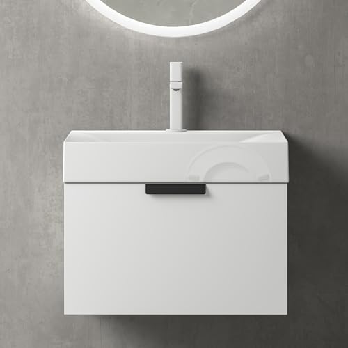 Mai & Mai Badmöbel-Set Waschbecken mit Unterschrank | Waschbeckenunterschrank BxH 60x45cm in Weiß matt mit Soft-Close Schublade | Lonato von Mai & Mai