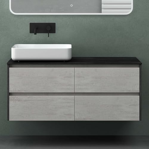 Mai & Mai Badmöbel-Set Waschbeckenunterschrank 120x48x51,6cm in Betonoptik mit 2-Schubladen inkl. Waschbecken und LED-Spiegel Normal von Mai & Mai