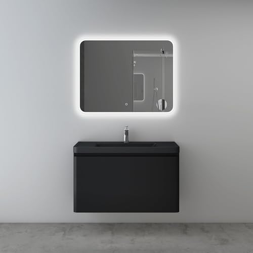 Mai & Mai Badmöbel-Set Waschbeckenunterschrank 90x48x50cm in Matt Schwarz mit Softclose Schubladen inkl. Mineralguss Waschbecken und LED-Spiegel Ancona Mai & Mai Badmöbel-Set Waschbeckenunterschrank 90x48x50cm in Matt Schwarz mit Softclose Schubladen inkl. Mineralguss Waschbecken und LED-Spiegel Ancona von Mai & Mai