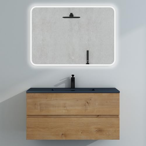Mai & Mai Badmöbel-Set Waschtisch mit Unterschrank Mineralguss Waschbecken in Anthrazit Waschbeckenunterschrank 100x48x50cm Kerneiche 2-Schubladen Soft-Close inkl. LED-Spiegel Aqualis Mai & Mai Badmöbel-Set Waschtisch mit Unterschrank Mineralguss Waschbecken in Anthrazit Waschbeckenunterschrank 100x48x50cm Kerneiche 2-Schubladen Soft-Close inkl. LED-Spiegel Aqualis von Mai & Mai