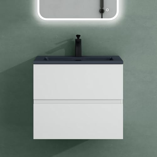 Mai & Mai Badmöbel-Set Waschtisch mit Unterschrank Mineralguss Waschbecken in Anthrazit Waschbeckenunterschrank 60x48x50cm Weiß Matt 2-Schubladen Soft-Close Aqualis von Mai & Mai